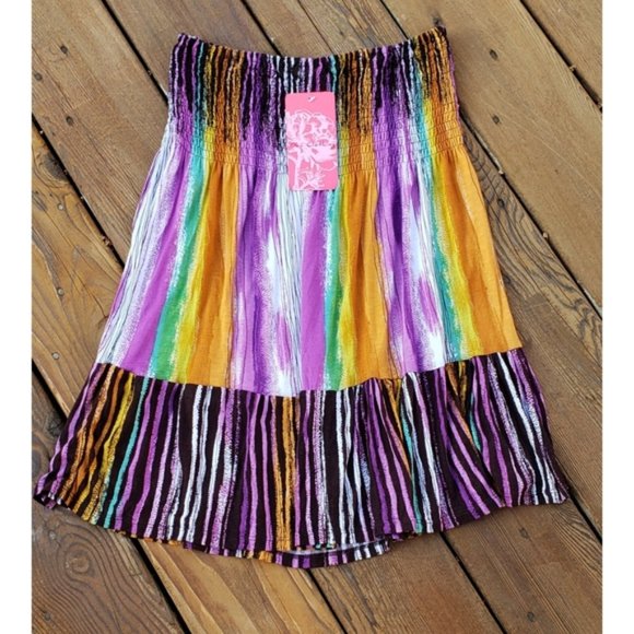 HP!! NWT One Clothing Striped Boho Midi Festival Skirt Swimsuit Cover-up M - Picture 3 of 3